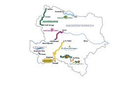 Routen unserer Bahnen in einer Niederösterreich Karte eingezeichnet