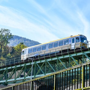 Die Citybahn Waidhofen führt über ein grünes Stahlviadukt